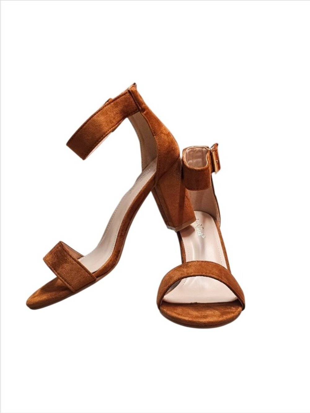 Tan Faux Suede Block Heel Sandals With Adjustable Ankle Strap Open Toe Design Wo - Picture 7 of 14